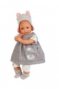 Puppe Schlenkerle 37 cm mit Malhaar und braunen Malaugen, Kleidung grau/rose/weiss  Artikel-Nr.: 6837858