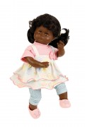 Puppe Schlummerle schwarz 37 cm schwarze Haare, braune Schlafaugen, Sommerkleidung rose/mint/gelb  Artikel-Nr.: 5137856